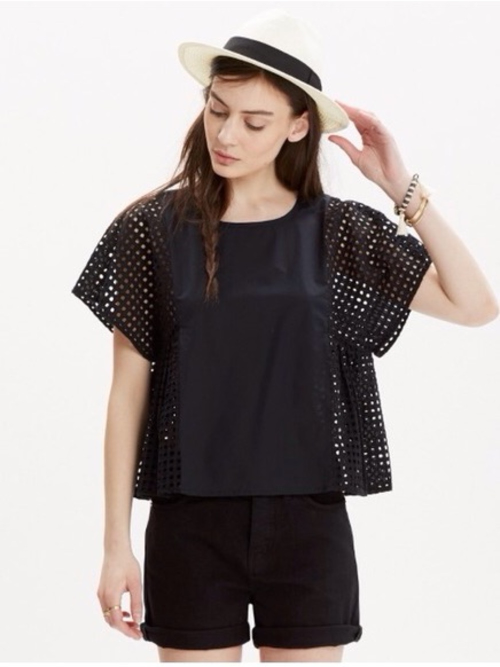 Madewell Black Eyelet Floatweave Short-Sleeve Top